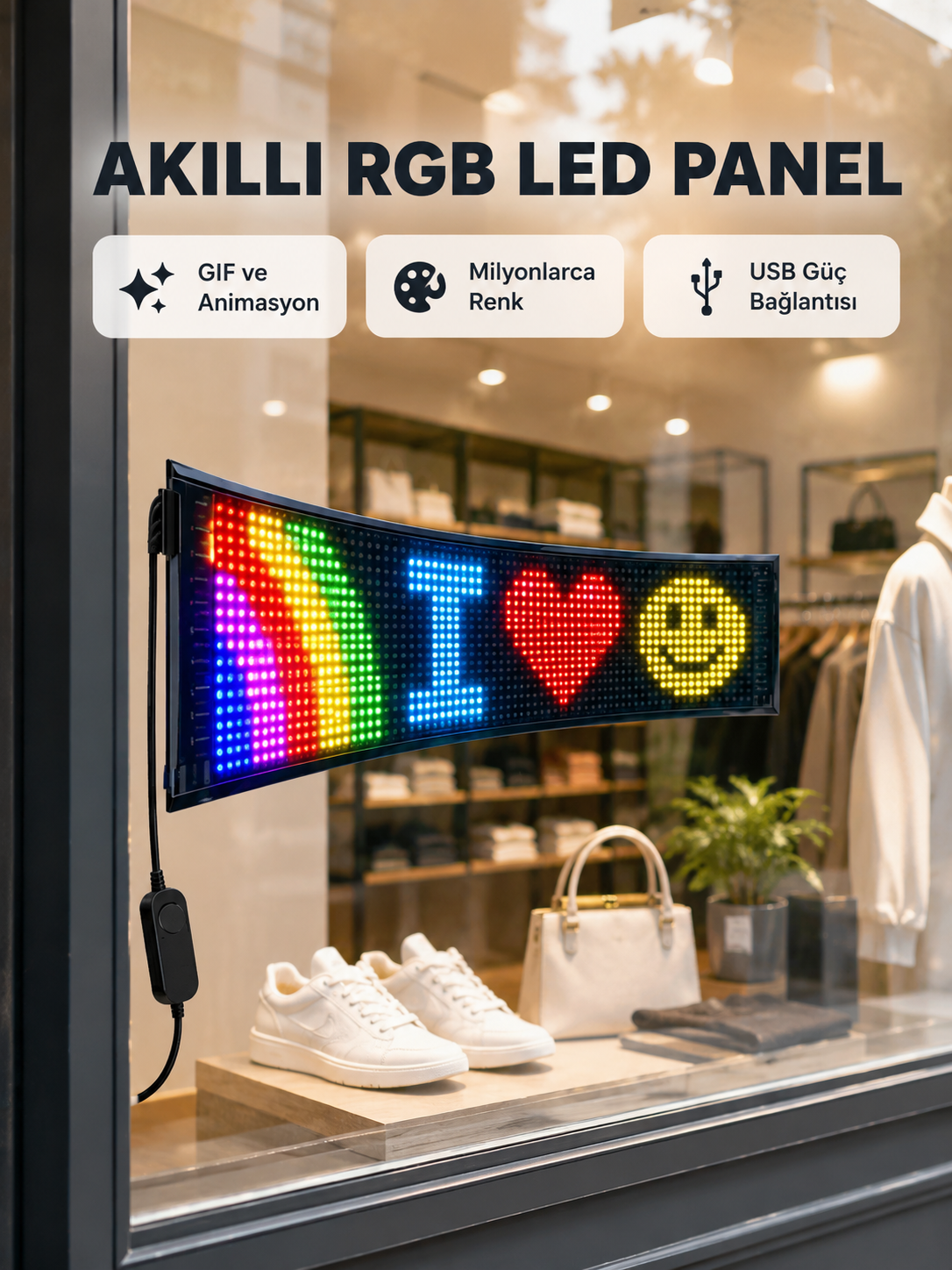 RGB LED Panel – USB Güç Girişli, GIF ve Yazı Gösterimli Akıllı Ekran