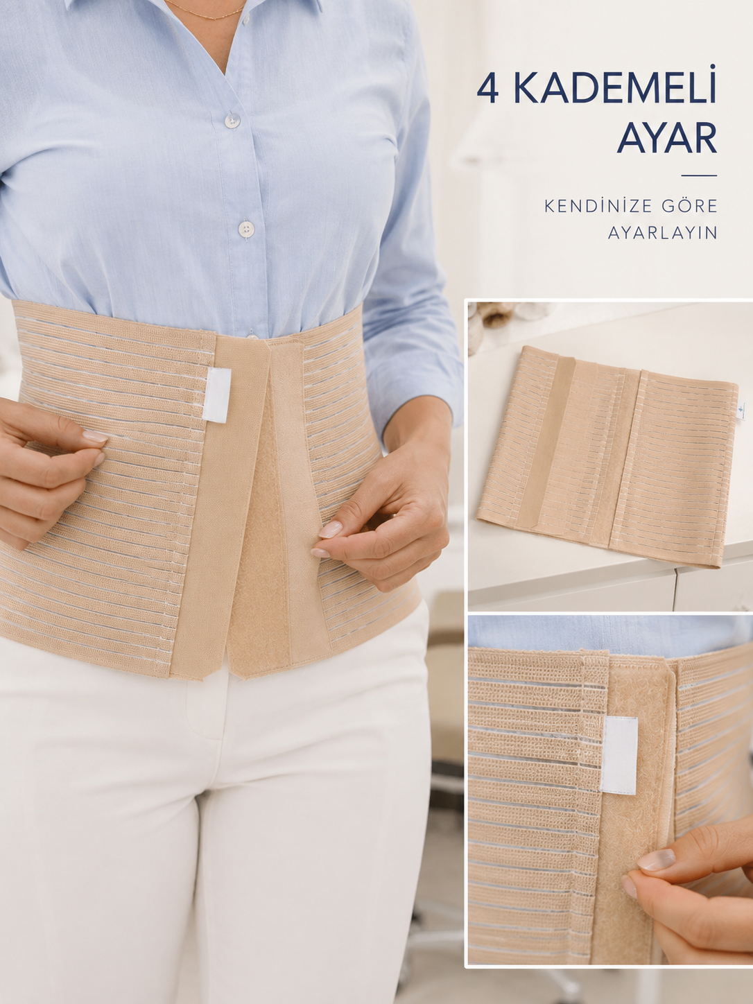 Kadın Abdominal Korse 26 cm Karın ve Bel Bölgesi 4 Kademeli Ayarlanabilir Korse
