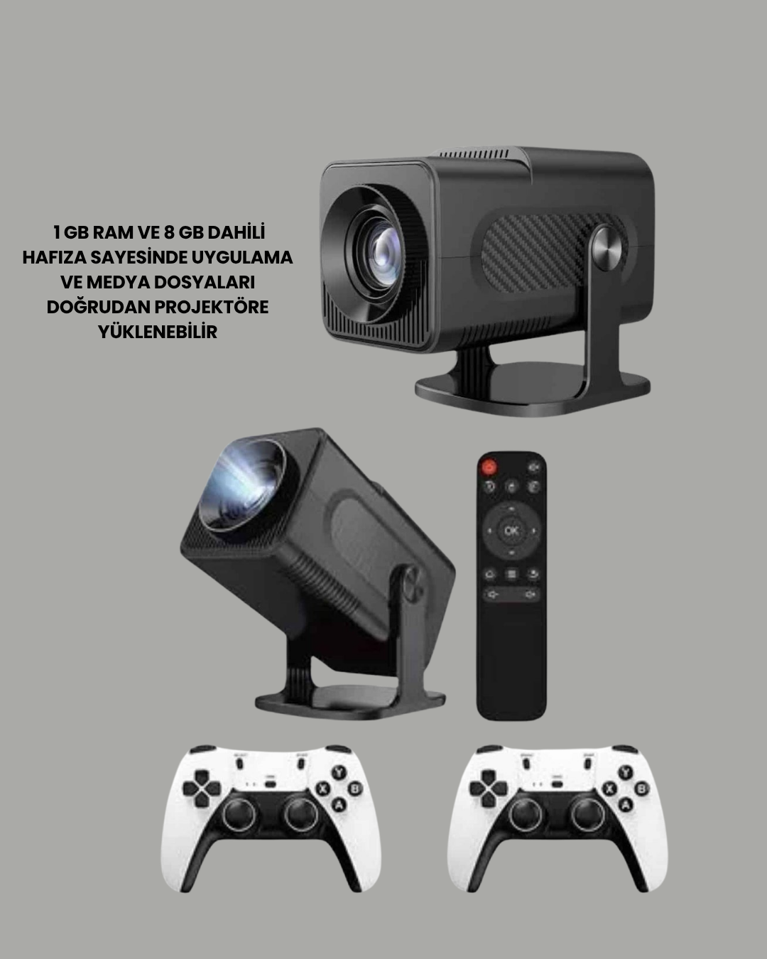 Taşınabilir Full HD Projektör - 1 GB RAM, 8 GB Hafıza Yeni Nesil