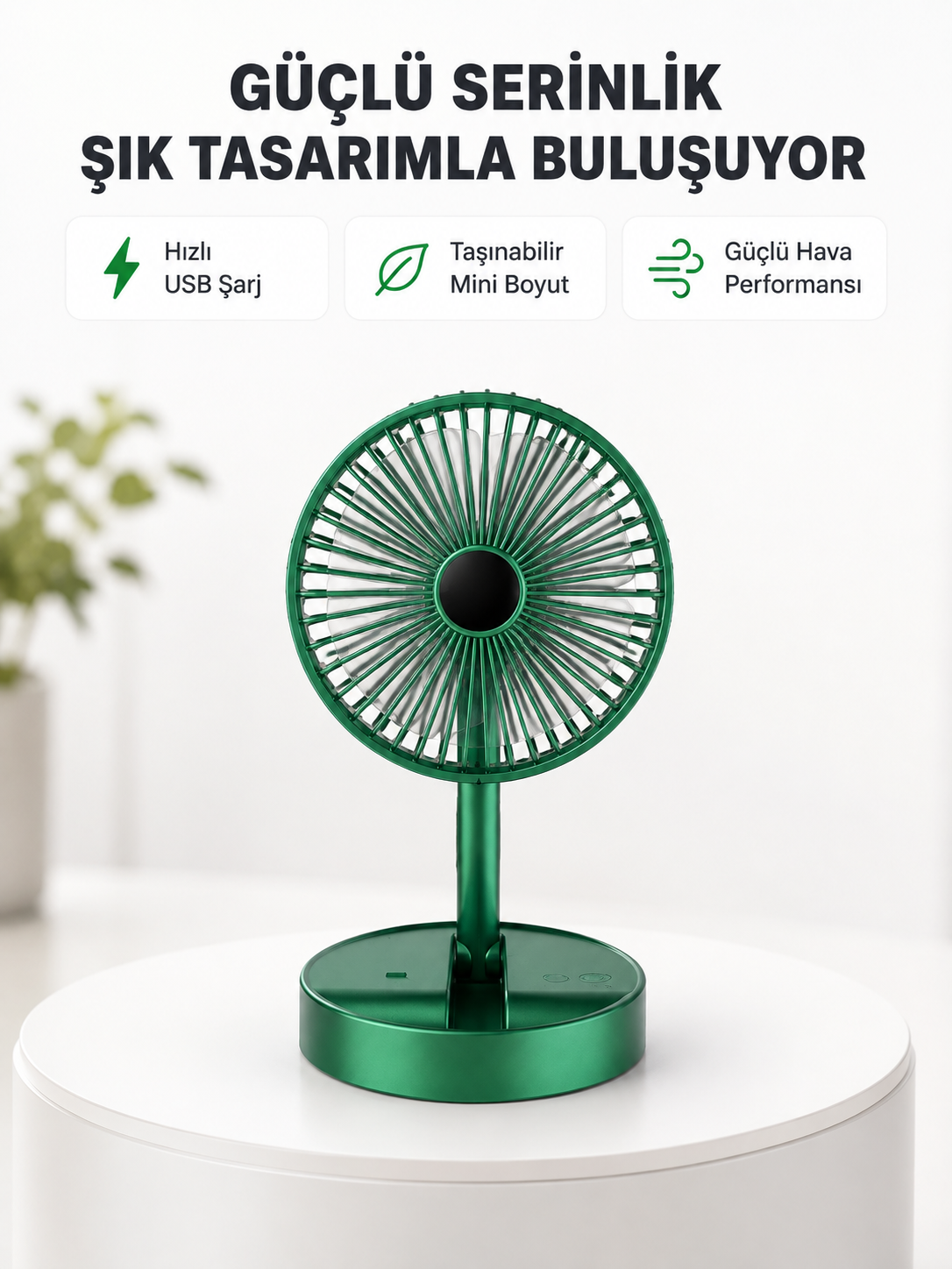 Katlanabilir Mini Fan – 3 Kademeli Soğutma, Şarjlı