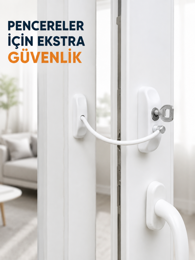 Anahtarlı Pencere Güvenlik Aparatı Esnek Kablolu Pencere Açılma Sınırlayıcı Kilit