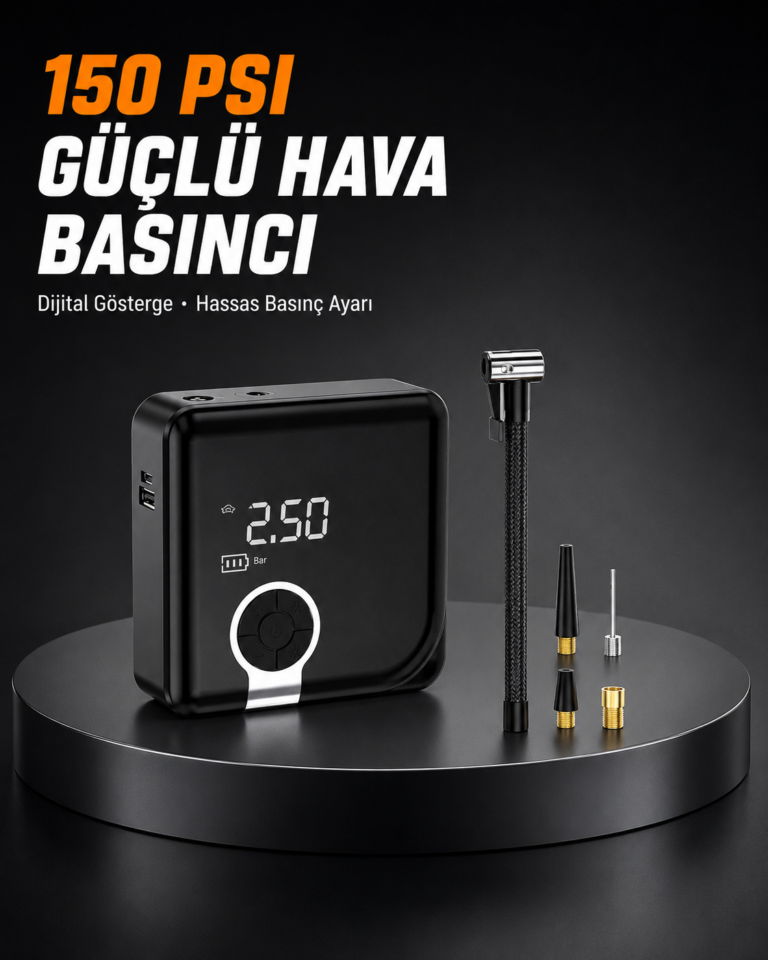 Dijital Ekranlı Diyafram Tip Kompresör 150 PSI Güçlü Motorlu