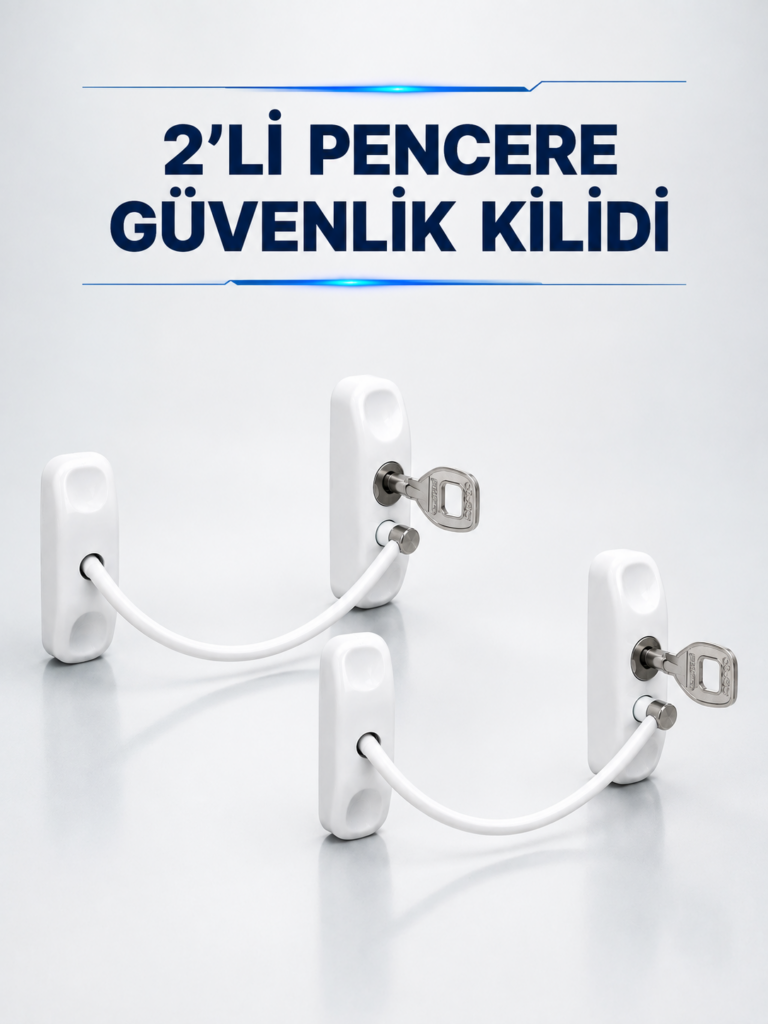 Anahtarlı Pencere Güvenlik Aparatı Beyaz Kablolu Açılma Sınırlayıcı 2’li Set