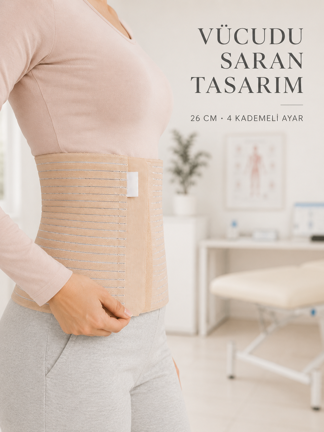 Doğum Sonrası Abdominal Korse 26 cm 4 Kademe Ayarlı Karın Toparlayıcı Korse