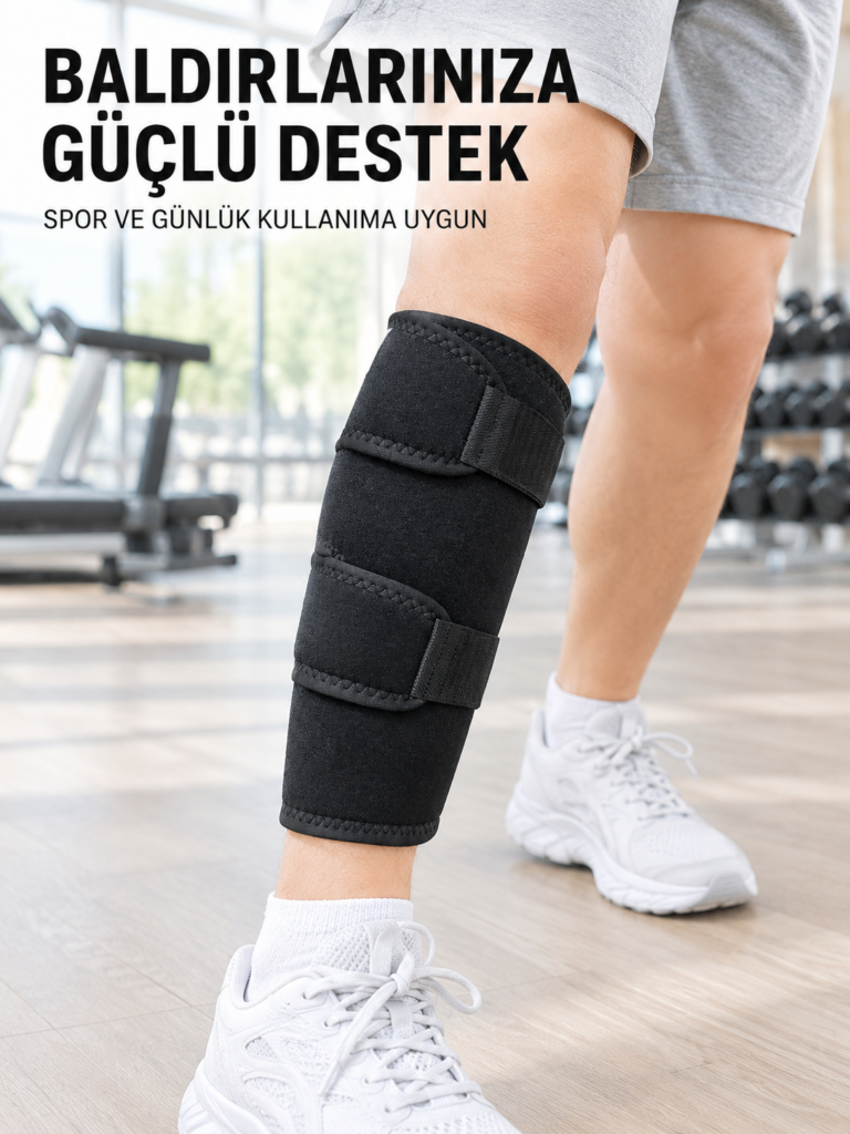 Ayarlanabilir Baldır Desteği Siyah Çift Bantlı Spor ve Yürüyüş Baldırlığı