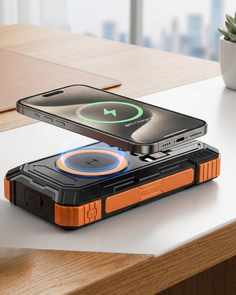 Güneş Enerjili Powerbank 20000 mAh Kablosuz ve Hızlı Şarj Destekli Taşınabilir Şarj Cihazı