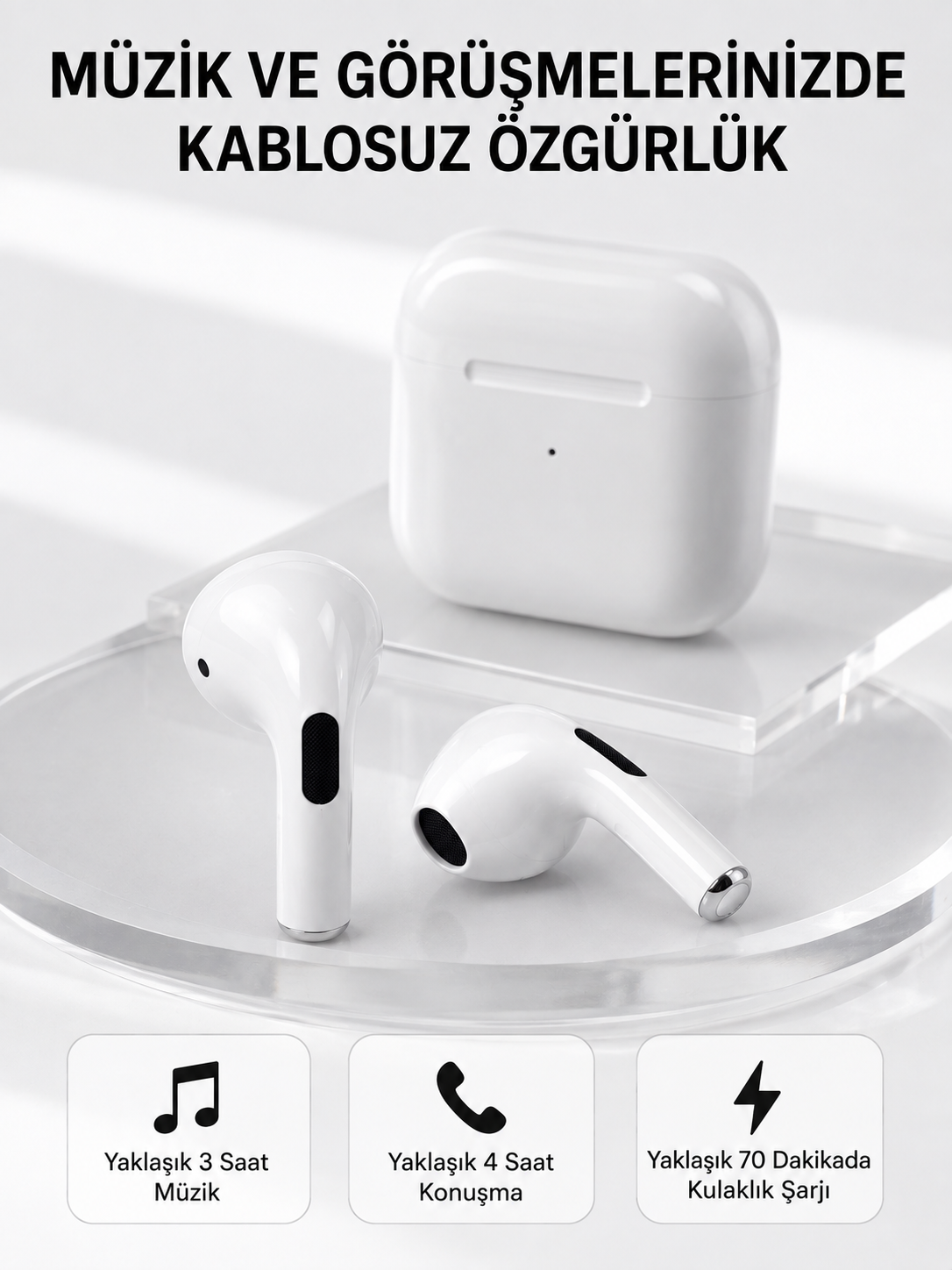 Bluetooth 5.3 TWS Kablosuz Kulak İçi Kulaklık 25 Metre Menzil Şarj Kutulu