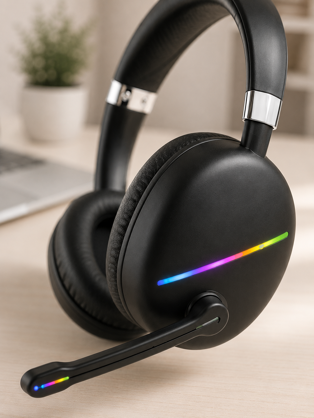 Bluetooth 5.0 Kablosuz Kulak Üstü Kulaklık Mikrofonlu RGB Aydınlatmalı