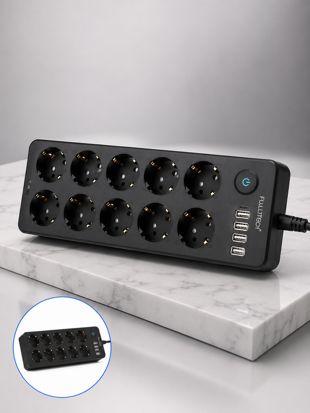 USB ve Type-C Şarj Özellikli 10'lu Çoklu Priz