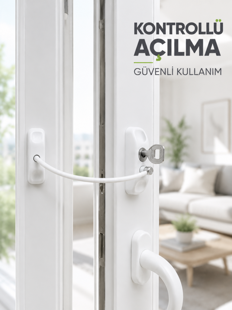 Beyaz Kablolu Pencere Kilidi Anahtarlı Güvenlik Sistemi Çocuk Koruma Aparatı