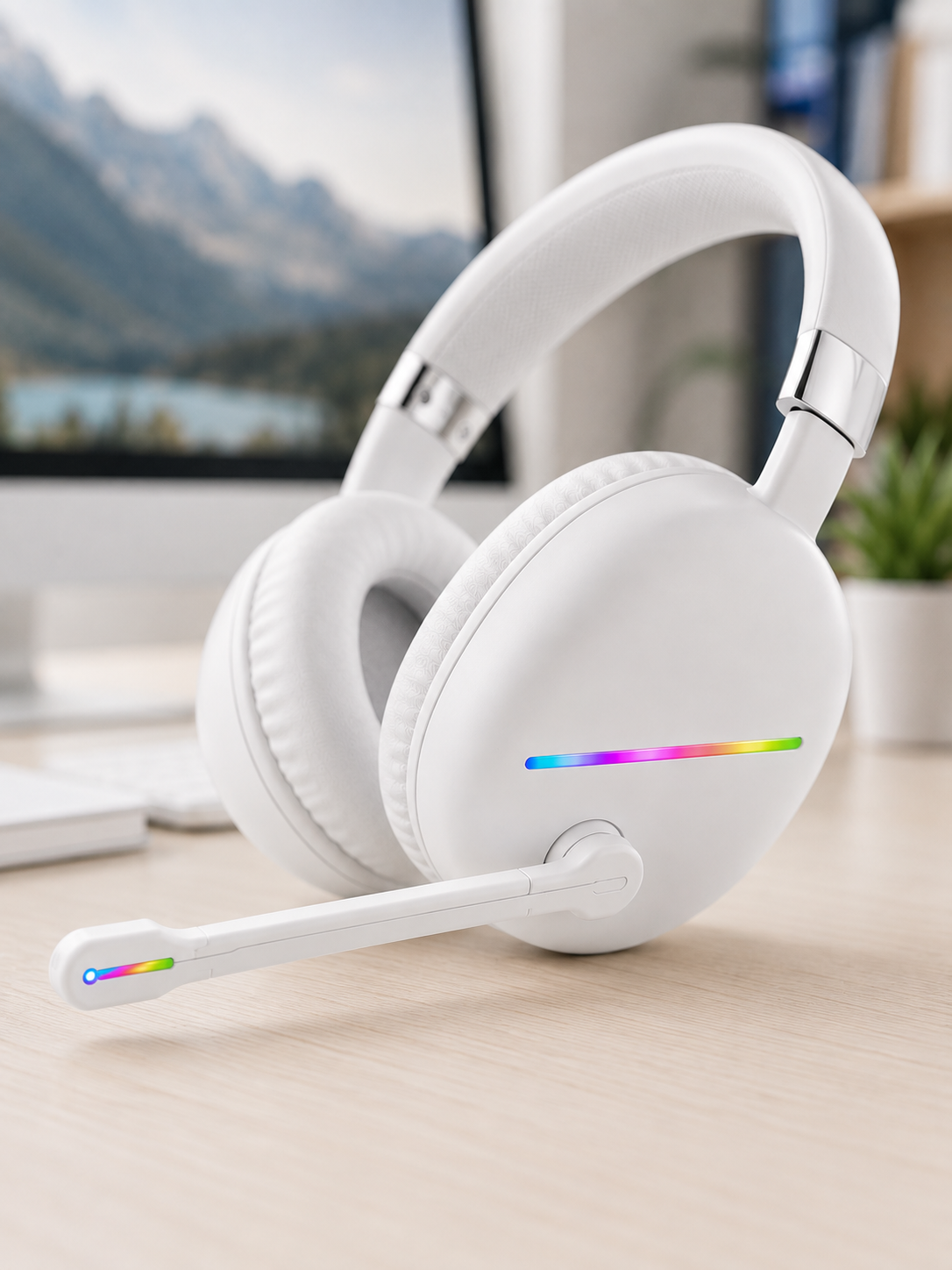 Beyaz Kablosuz Bluetooth Kulaklık Mikrofonlu Ergonomik Kulak Üstü Tasarım