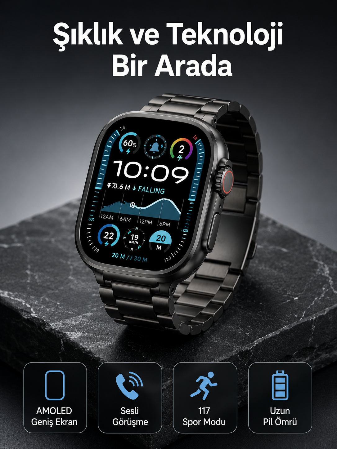 Akıllı Saat 3 Kordonlu Waterproof Adımsayar, Titreşim ve GPS Özelliği
