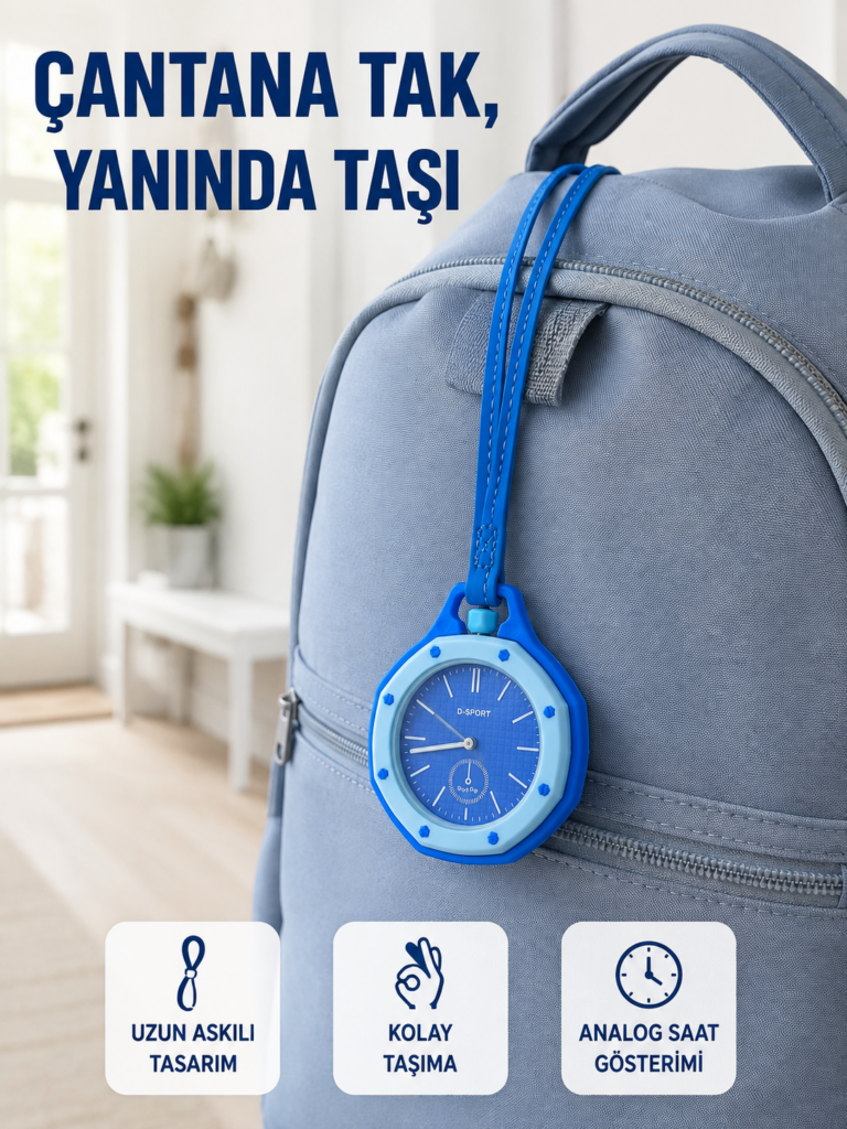 Çanta ve Anahtarlık İçin Askılı Analog Taşınabilir Charm Saat Mavi