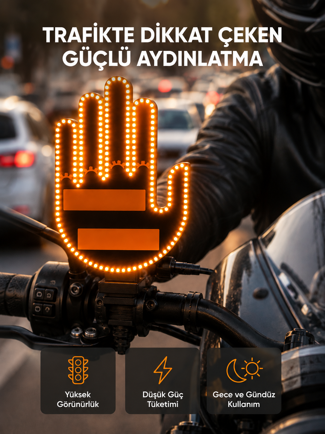 176 LED’li Amber Trafik Uyumlu Sinyal Işığı – El Hareketiyle Kontrol