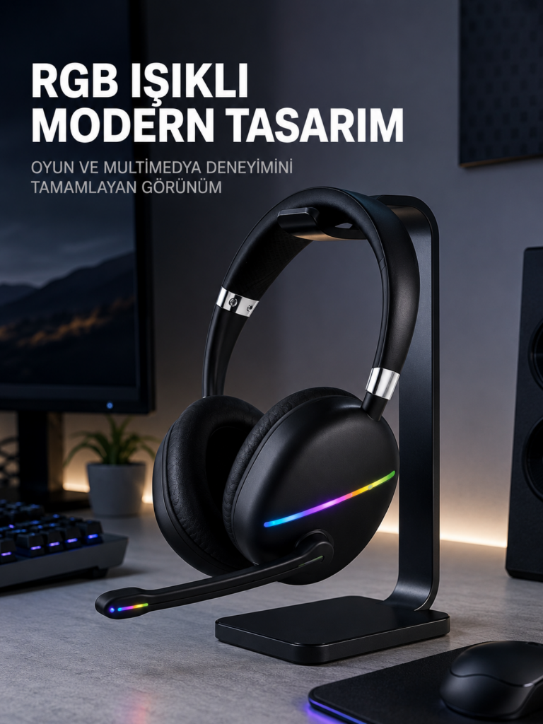 Kablosuz Bluetooth 5.0 Kulaklık RGB Işıklı Tasarım