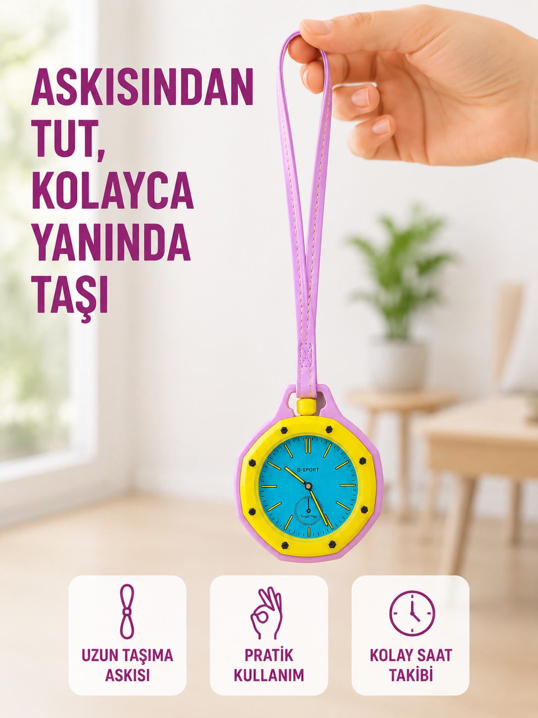 Çanta ve Pantolon İçin Askılı Charm Saat Kemer Aksesuarı Pembe