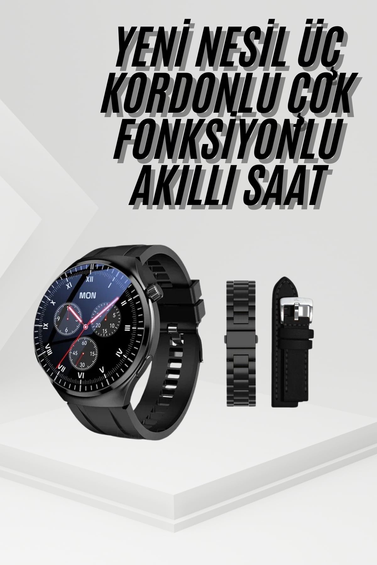 Amoled Ekran Metal Deri Silikon Kordonlu Uyku ve Sağlık Takibi