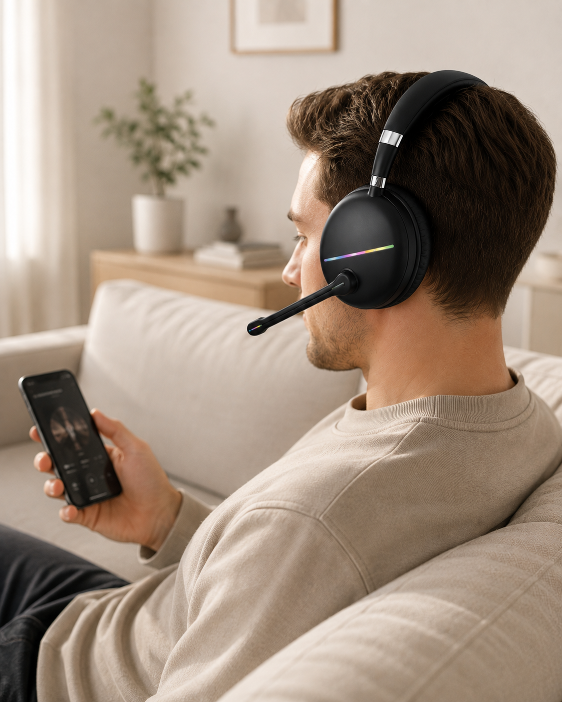 Bluetooth 5.0 Kablosuz Kulak Üstü Kulaklık Mikrofonlu RGB Aydınlatmalı