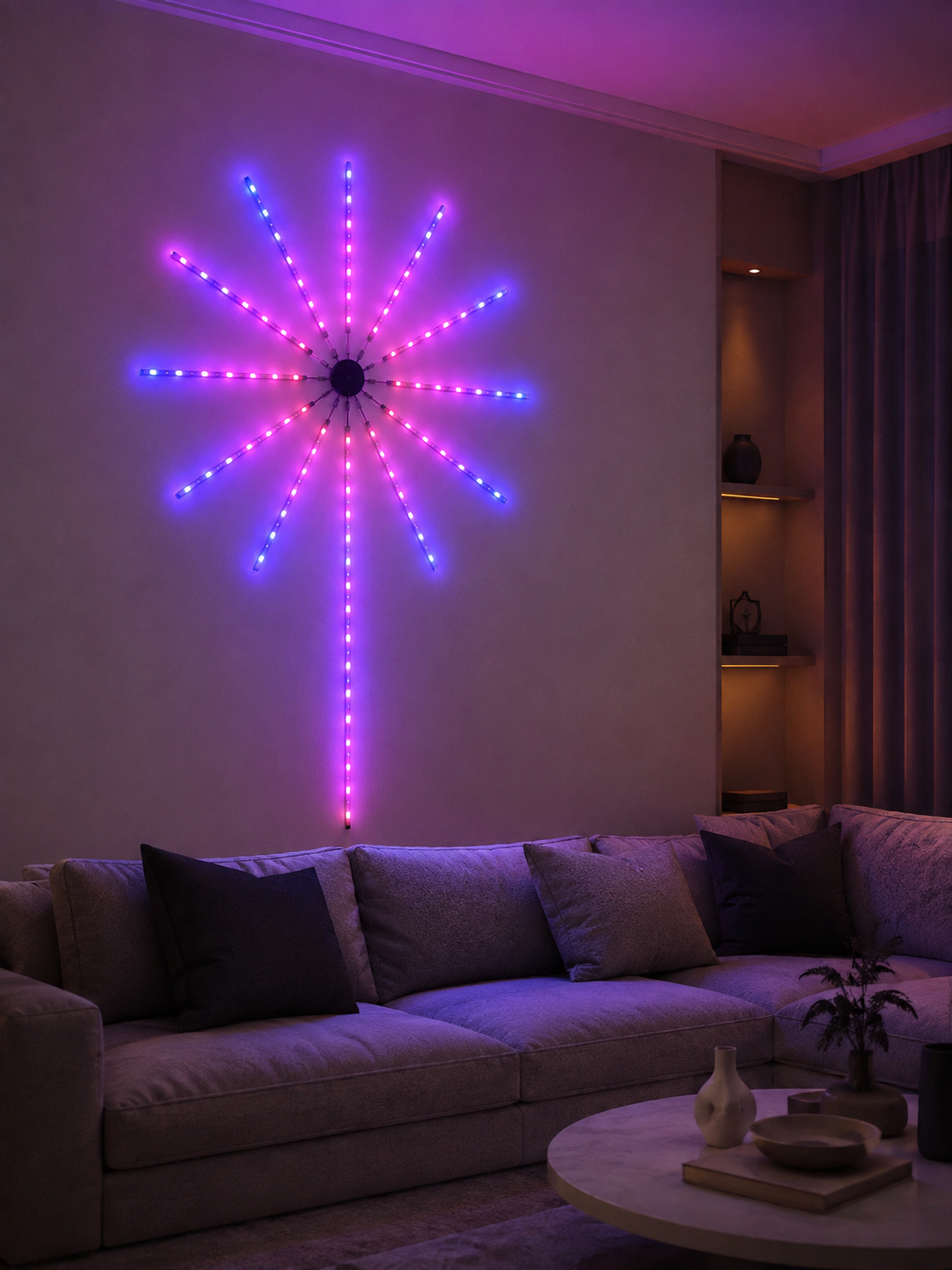 RGB LED Dekoratif Duvar Lambası İç Mekân Telefon Kontrollü Ortam Aydınlatması
