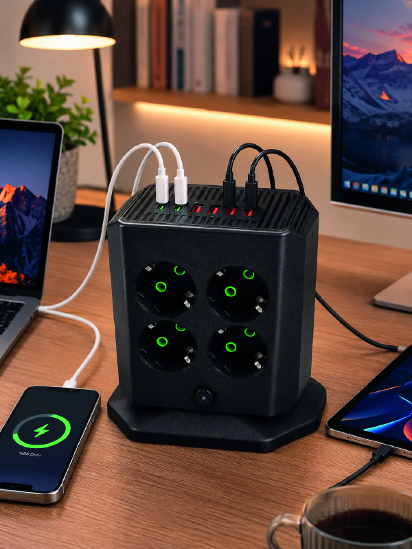 Dikey Priz Kulesi 8 AC Priz 4 USB 2 Type-C Çocuk Korumalı Güç Dağıtıcı
