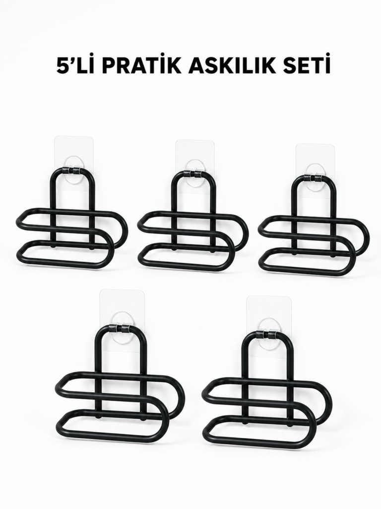 Siyah Metal WC Kağıtlık Yapışkanlı Tuvalet Kağıdı Rulo Tutucu 5 Adet Avantajlı Set