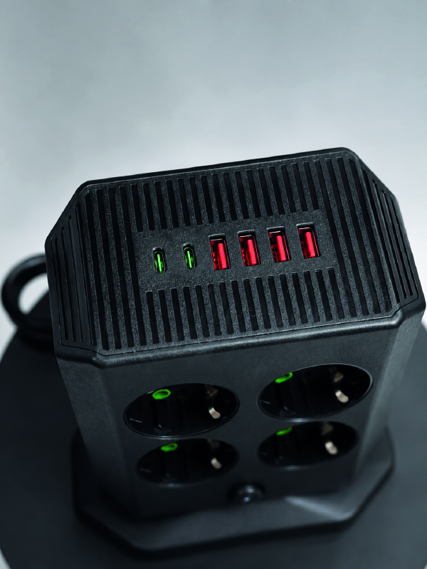 Dikey Priz Kulesi 8 AC Priz 4 USB 2 Type-C Çocuk Korumalı Güç Dağıtıcı