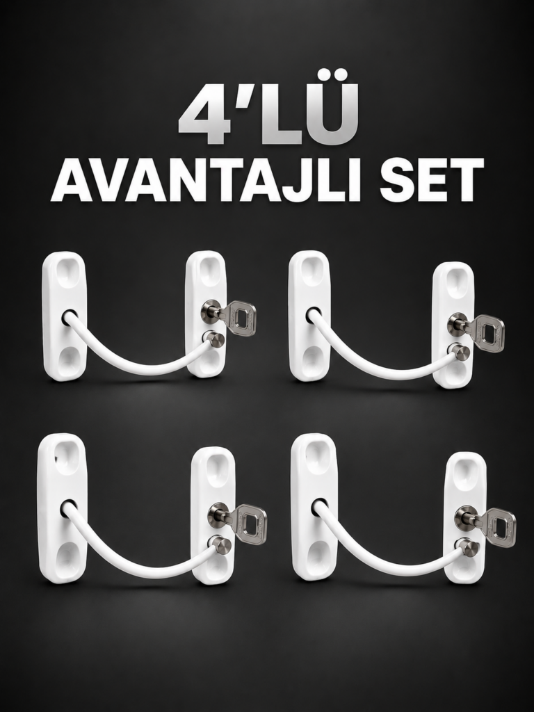 Pencere Güvenlik Kilidi Anahtarlı Çocuk Emniyet Kilidi 4’lü Set