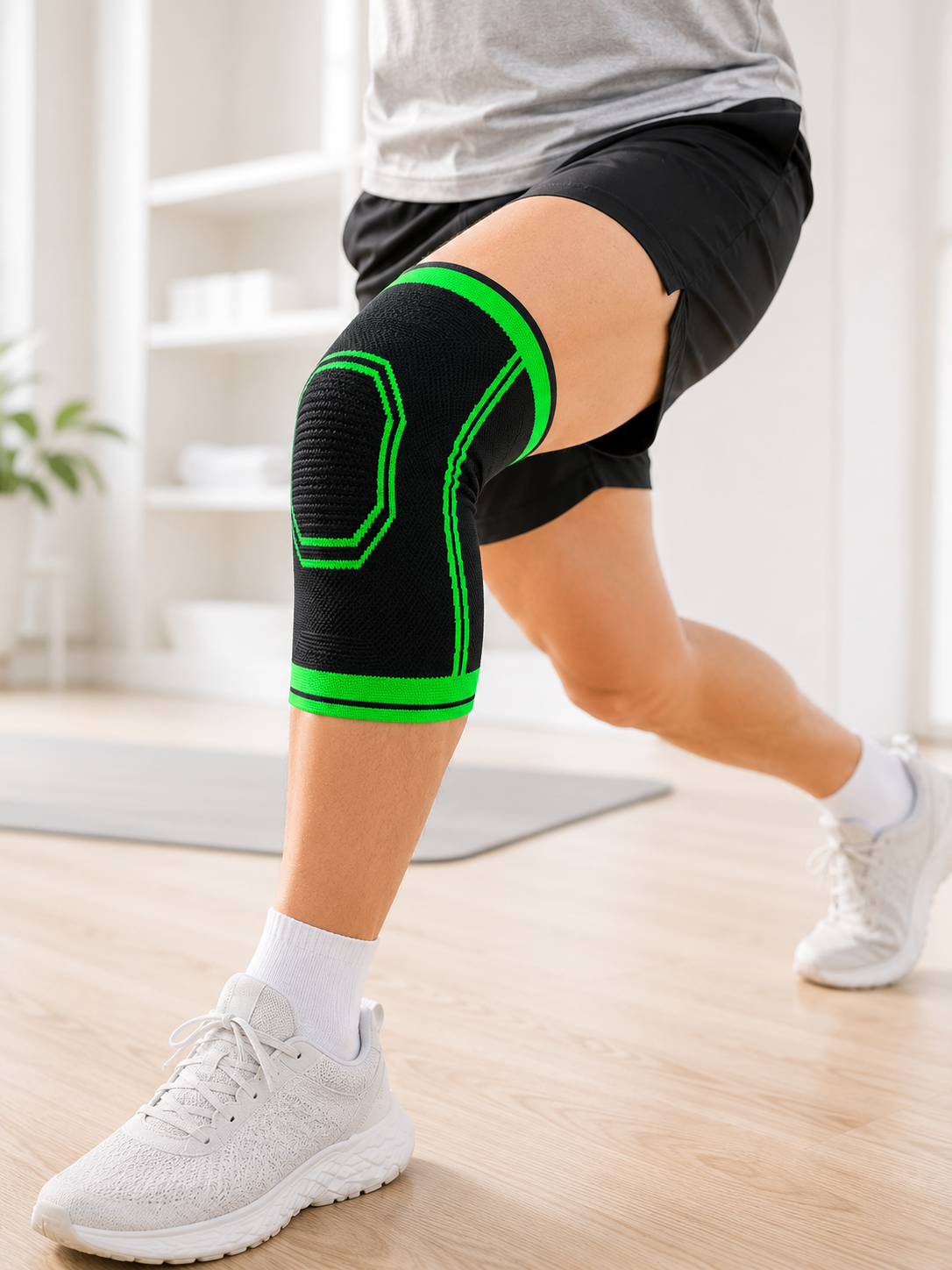 Nefes Alabilen Örme Sporcu Dizliği Esnek Yapılı Diz Destekleyici Siyah Yeşil