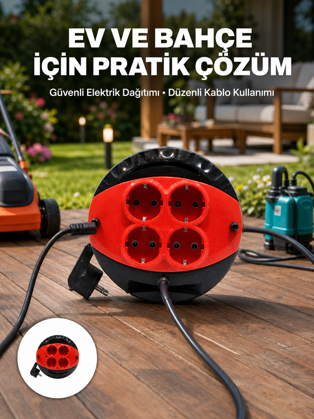 Türkiye Üretimi 5 Metre 4 Prizli Kablolu Makara