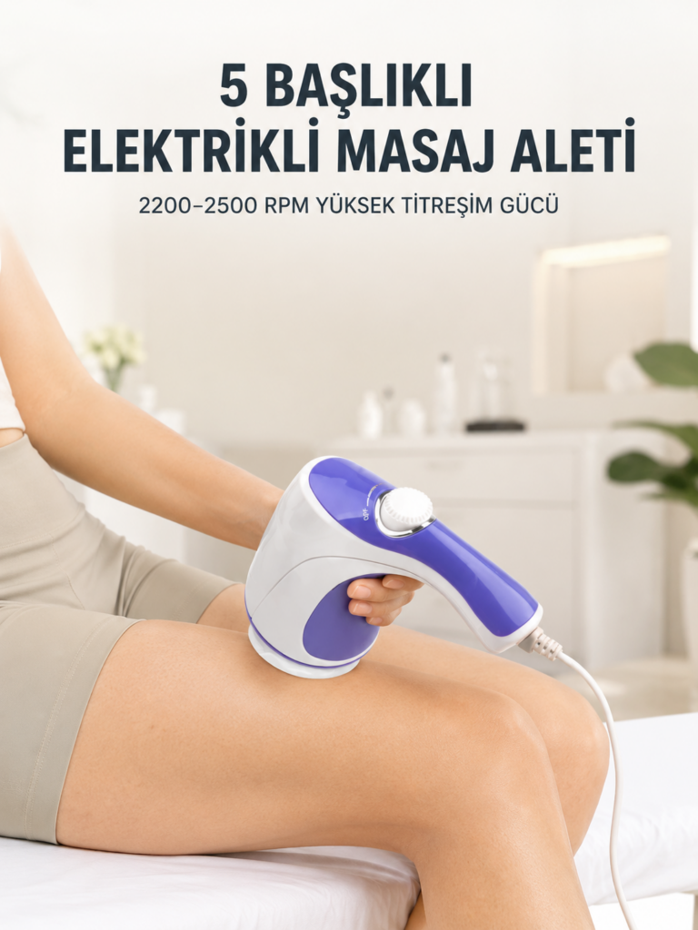 5 Başlıklı Elektrikli Masaj Aleti 2200-2500 RPM Yüksek Titreşimli Vücut Bakım ve Rahatlama Cihazı