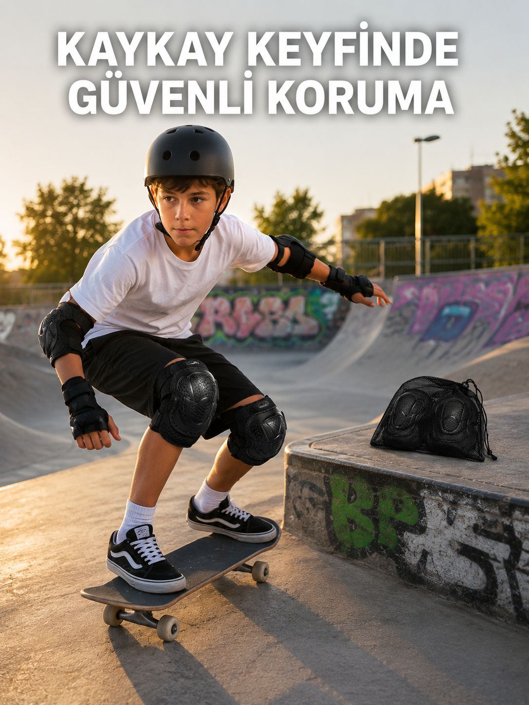Çocuk Koruyucu Dizlik Dirseklik ve El Bilek Koruyucu Seti 2 Adet Siyah