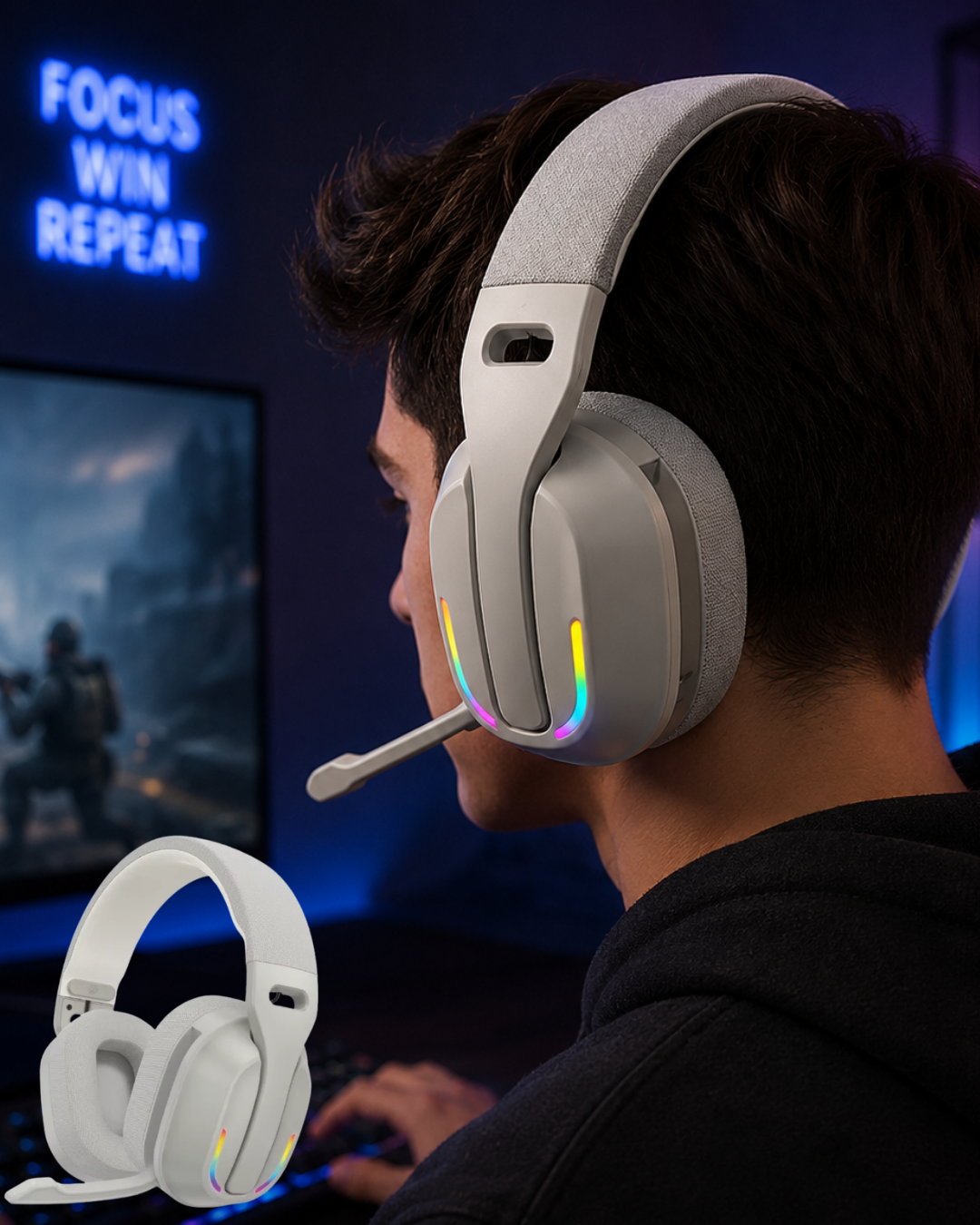Kablosuz Bluetooth Kulaklık RGB Işıklı Mikrofonlu Stereo Kulaküstü Kulaklık