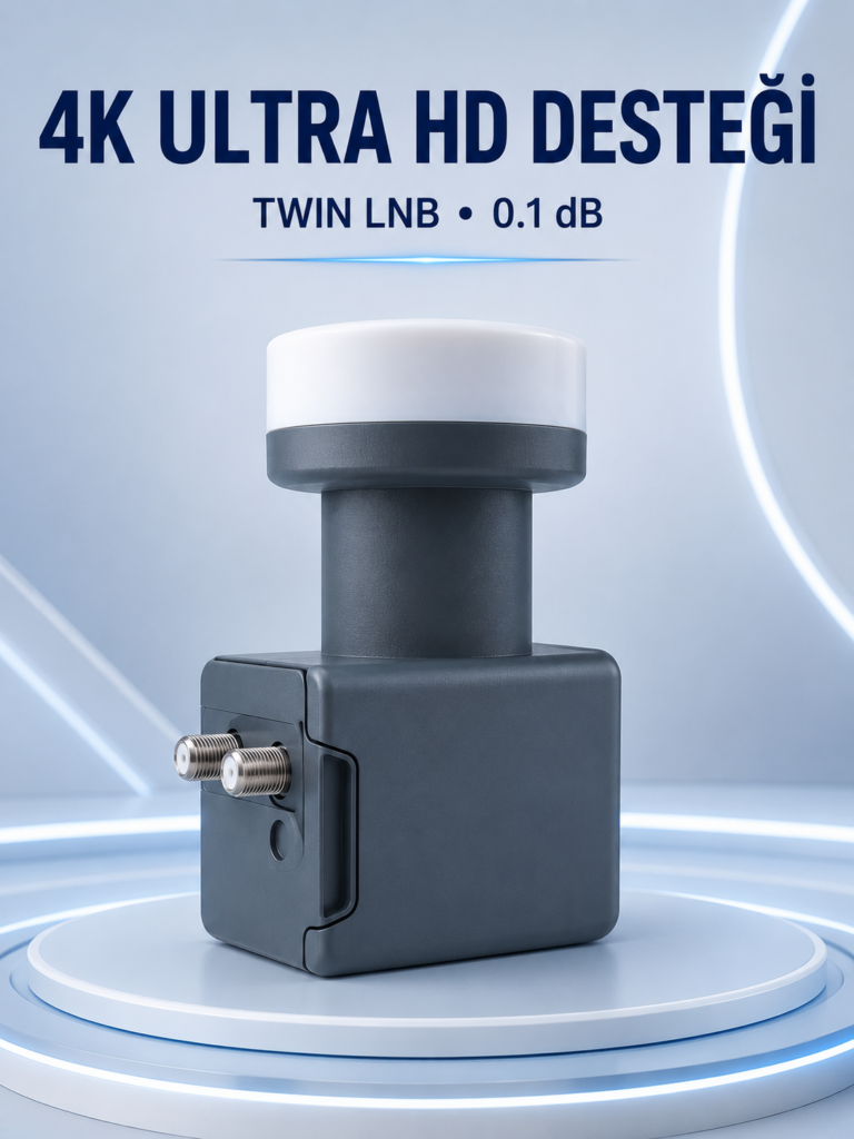 Uydu Anten LNB Twin Çıkışlı 0.1 dB Ku Band 4K Ultra HD Uyumlu