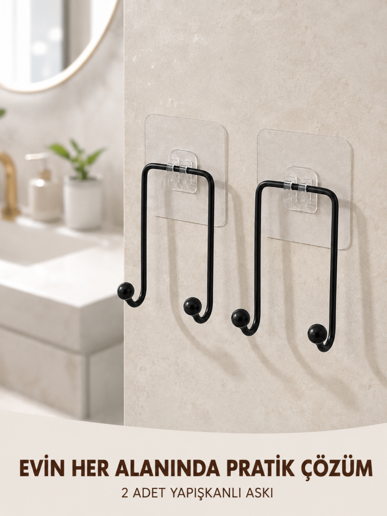 2'li Yapışkanlı Duvar Askısı Mutfak Banyo ve Ev İçin Askılık