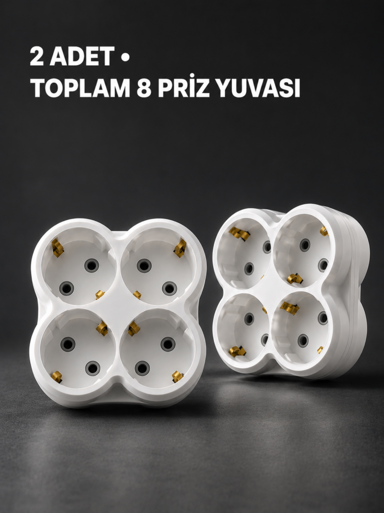 Duvar Tipi 4 Çıkışlı Priz Çoğaltıcı Kablosuz Kompakt Tasarım 2 Adet