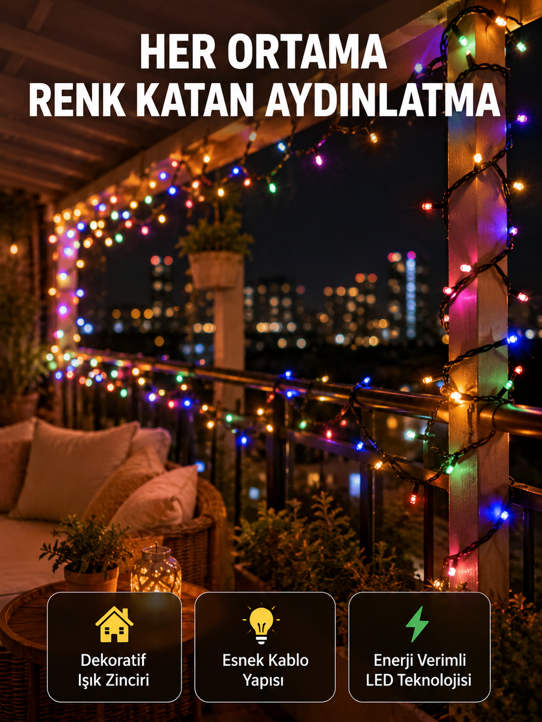 5 Metre Şeffaf Kablo LED Peri Işığı 50 Ampullü Dekoratif Led Yeni Nesil