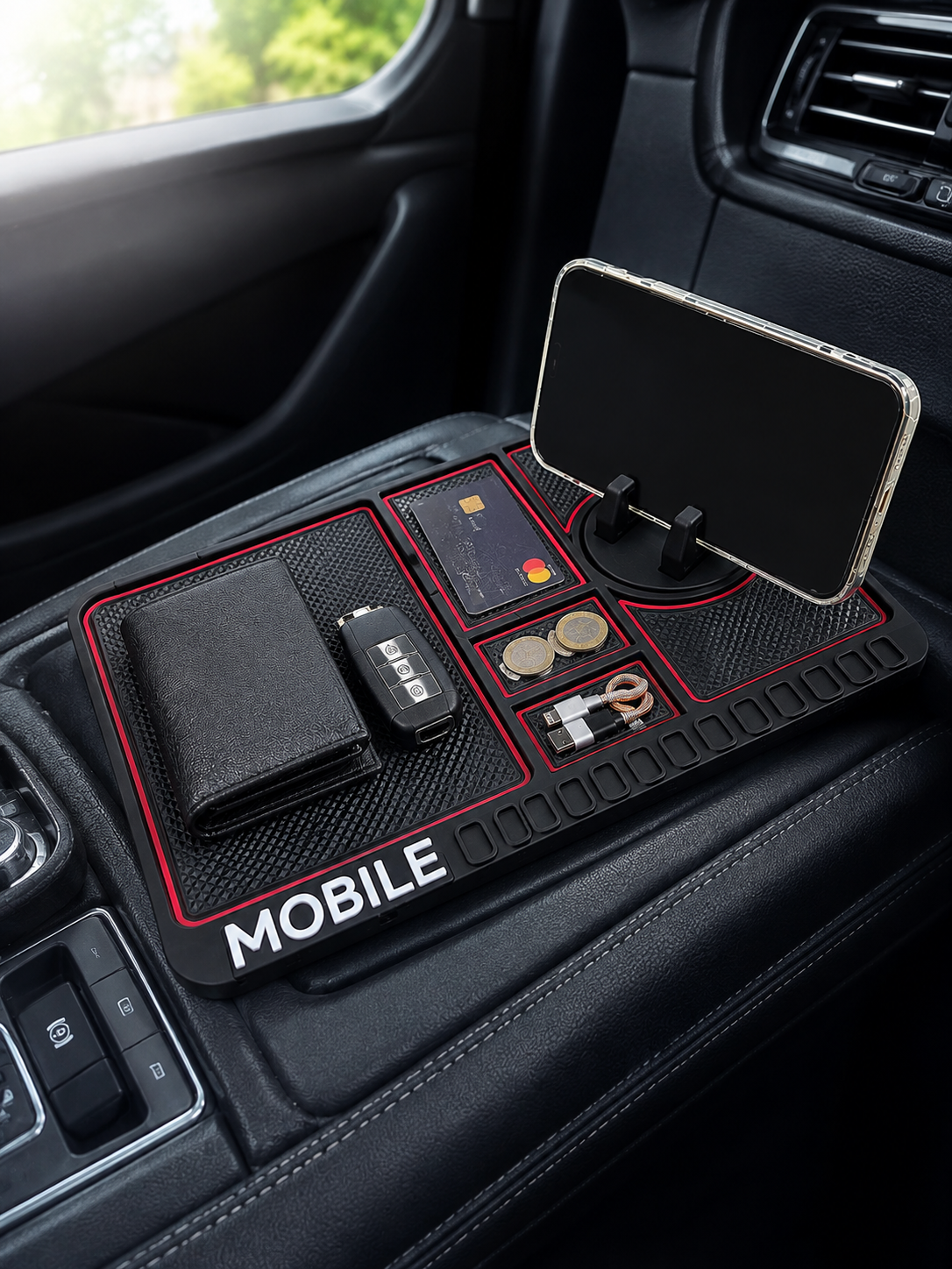 Araç İçi Telefon Standlı Kaydırmaz Silikon Organizer Mat Konsol Düzenleyici