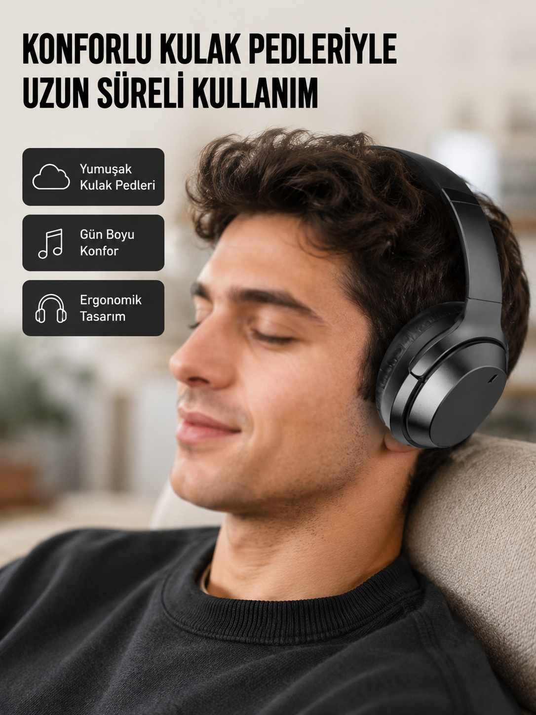 Kablosuz Bluetooth Kulaklık 5.0 18 Saat Kullanım Dinamik Sürücü Siyah Yeni Nesil