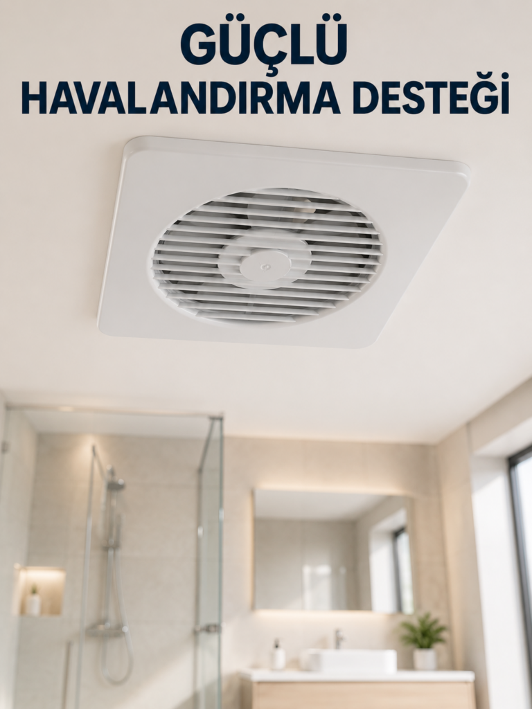 Dekoratif Banyo ve Mutfak Aspiratörü 150 mm 20,8 x 20,8 cm 20 W Havalandırma Fanı