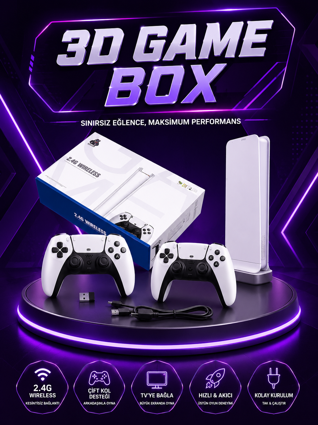 20.000 Yüklü Oyunlu Kablosuz Retro Oyun Konsolu 4K Destekli