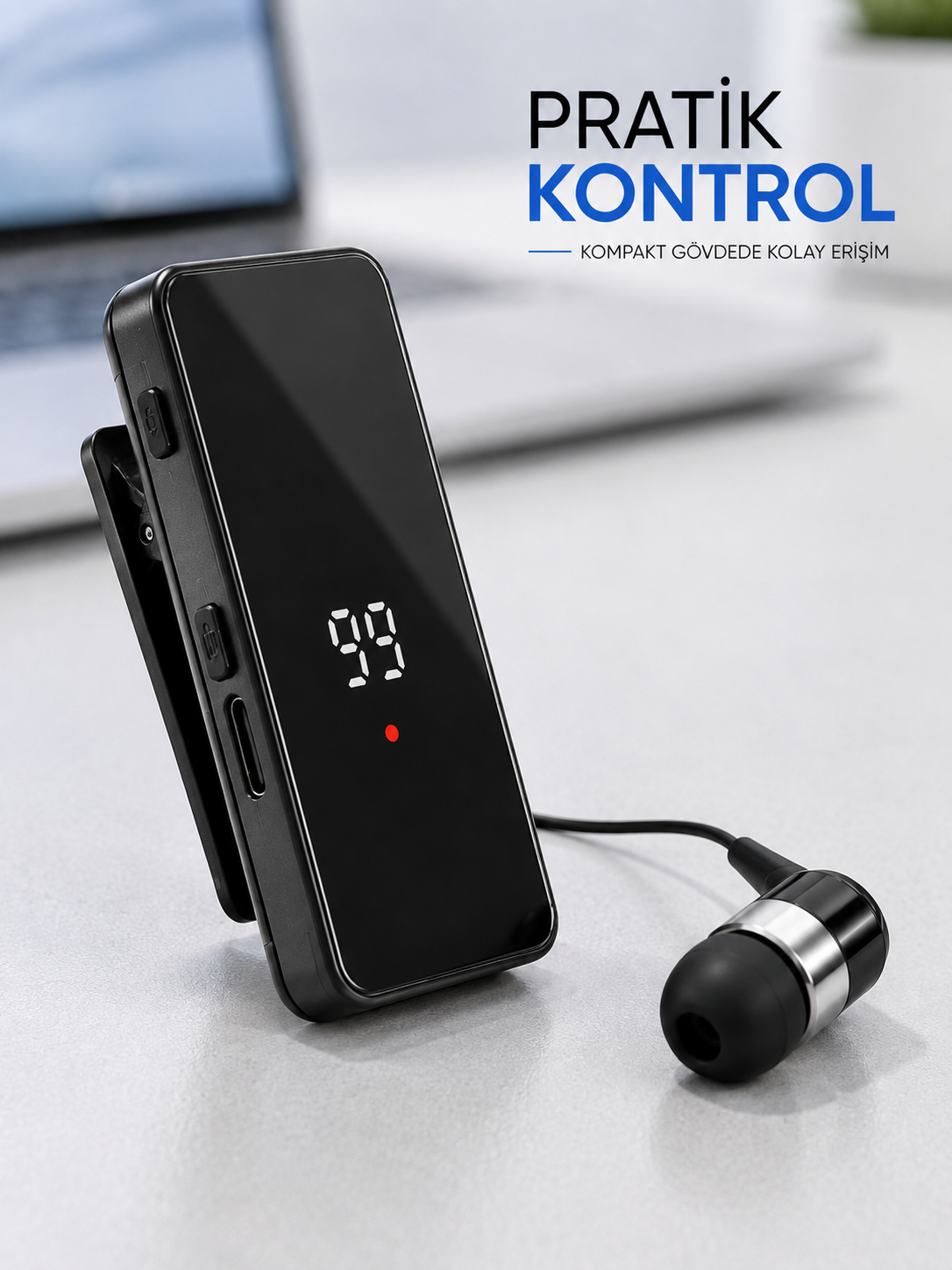 Taşınabilir Bluetooth Kulaklık Dijital Göstergeli Klipsli Tek Kulaklıklı Kompakt Cihaz