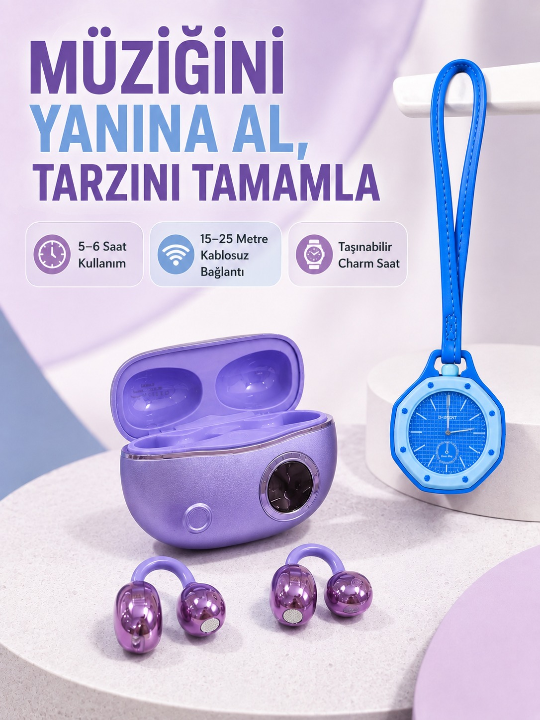 Kablosuz Stereo Kulaklık ve Mavi Askılı Çanta Saati İkili Fırsat Paketi – Günlük Kullanım Kablosuz Stereo Kulaklık ve Mavi Askılı Çanta Saati İkili Fırsat Paketi