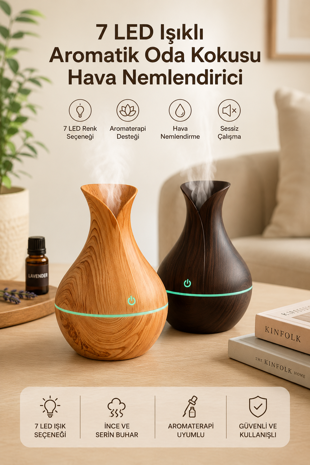 Hava Nemlendirici Ultrasonik Buhar Teknolojili Aromatik Difüzörü
