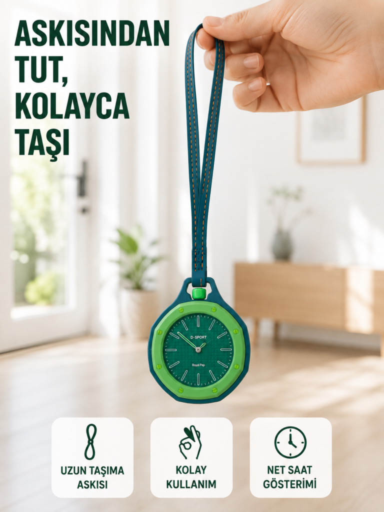 Anahtarlık ve Sırt Çantası İçin Askılı Charm Analog Saat Yeşil
