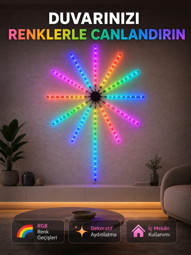 RGB LED Duvar Aydınlatması Telefon Kontrollü Dekoratif Ortam Işığı
