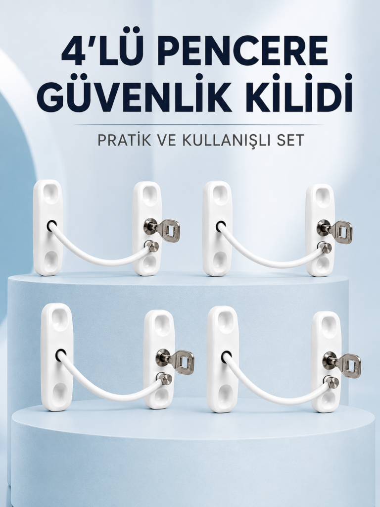 Pencere ve Kapılar İçin Anahtarlı Güvenlik Kilidi 4’lü Set